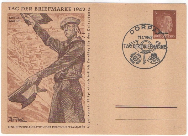 4 Propagandakarten Ostland Tag der Briefmarke 1942.